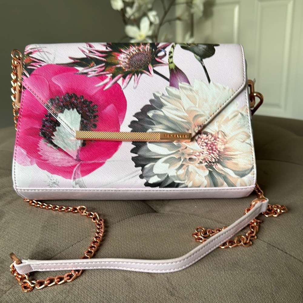 Ted Baker Pink and Cream Crossbody Bag with Floral Design